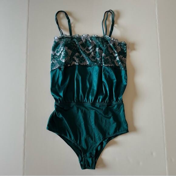 Satin Bodysuit Auden Size M Green Lace One Piece‎ - Picture 6 of 8